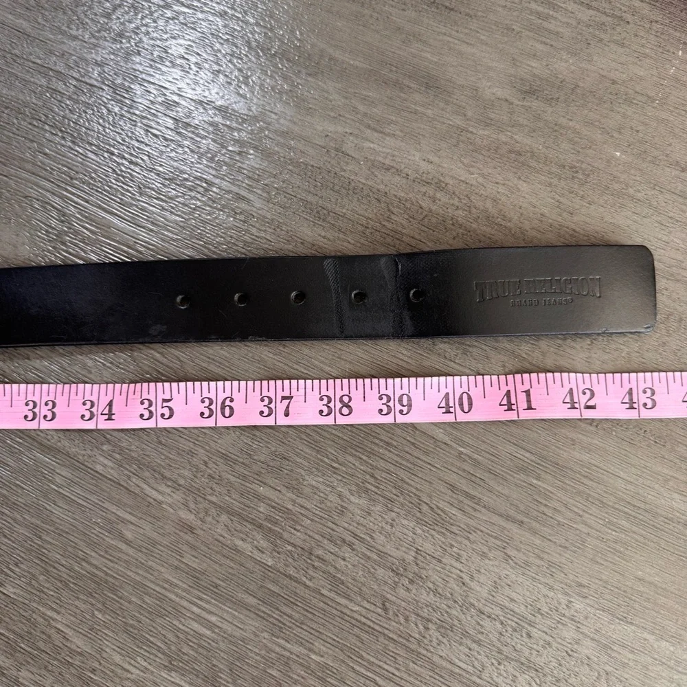 True Religion Belt Black Silver Leather 36
